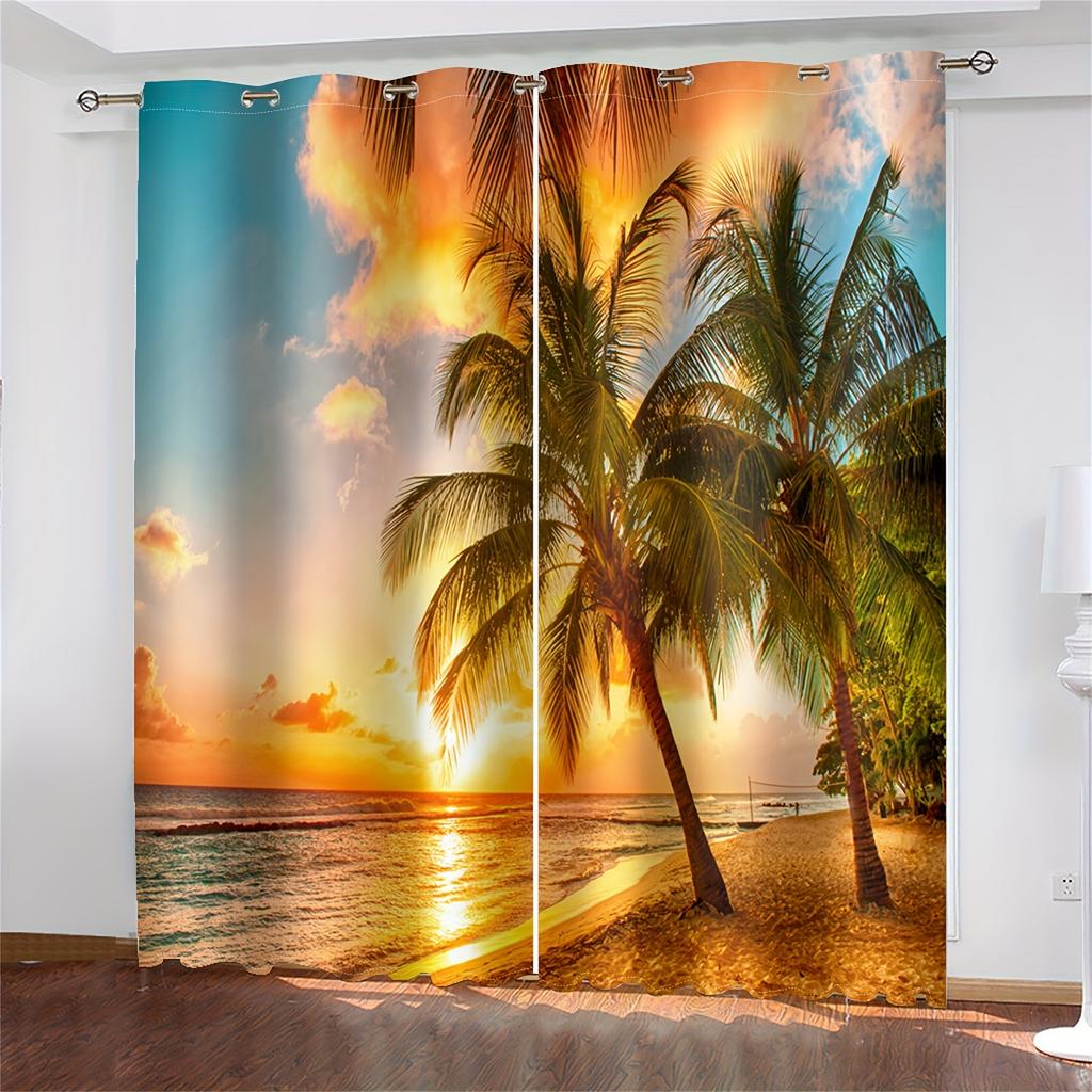 Set Of 2 Modern Tropical Beach Natural Seaside Scenery Curtains Bedroom Study Living Room Balcony Home Decoration Curtain Polyester Perfect For Area