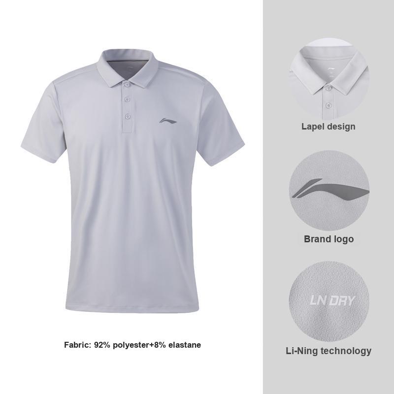 Li-Ning Simple And Stylish Solid Color Polo Shirt Men tops Light-Gray APLW517-5