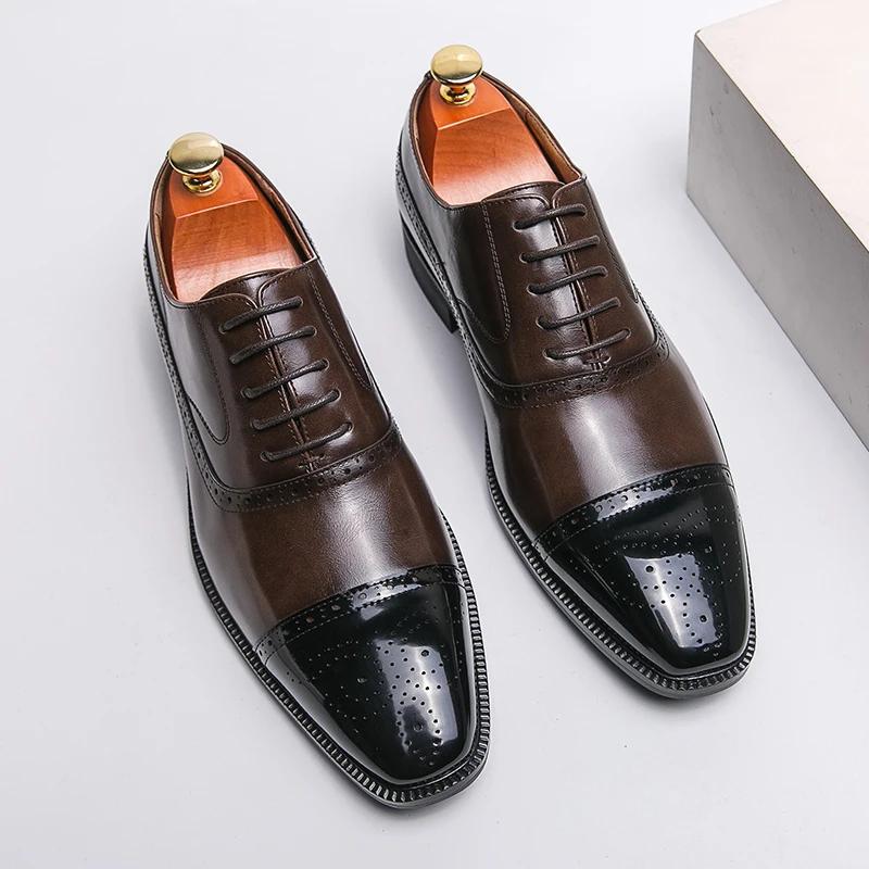 Oxfordschuhe für Herren Braun Schwarz Business Schnürung PU Büro Brogue Anzugschuhe De Vestir Hombre Herrenschuhe