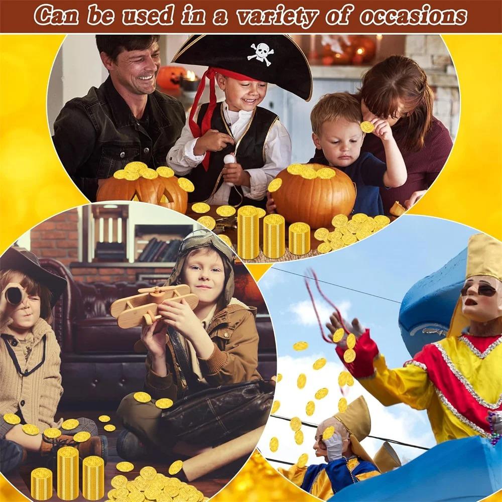 100PCS Retro Pirate Coin Party Supplies Gift Kids Favor Birthday Toys Halloween Decor Fake Treasure Plastic Game Coin