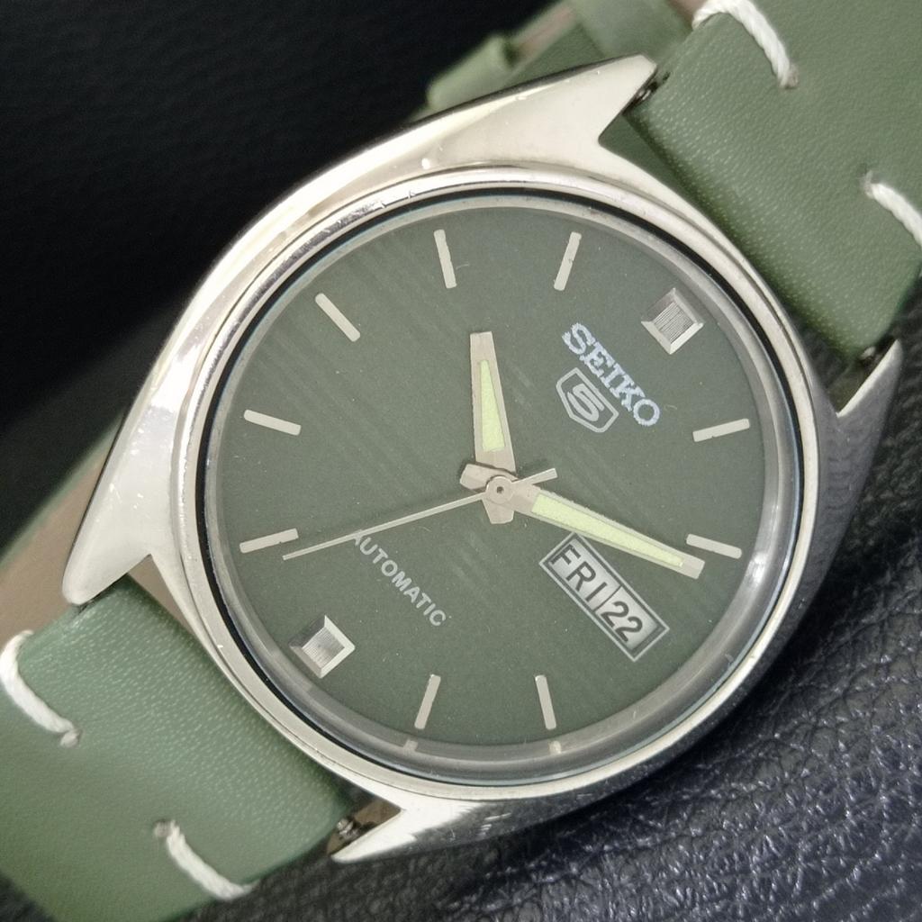 VINTAGE SEIKO 5 AUTOMATIC 6309A JAPAN MENS GREEN COLOR DIAL WATCH A701507-5 R206b-a701507