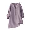 Women's Solid Color Long Sleeve Shirt with Stand Up Collar Casual Loose Blouse Button Down Tops