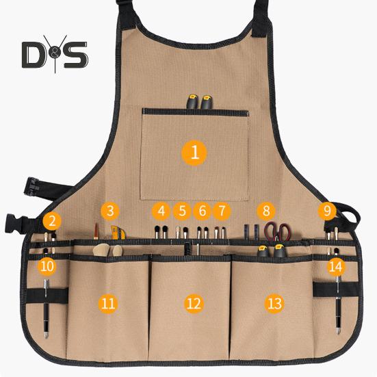 Șorț pentru scule de grădinărit, șorț de lucru din pânză Oxford 600D, rezistent, cu 14 buzunare, organizator impermeabil pentru amenajarea peisagistică