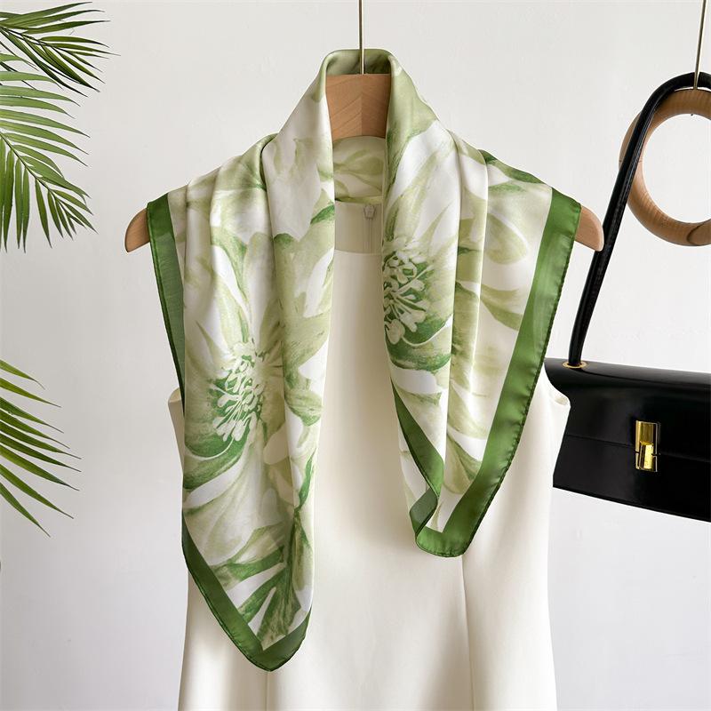 Lotus scarf, silk scarf, headscarf, small square scarf, peony scarf, professional new summer scarf, female simulation silk printing
