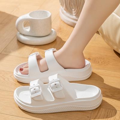 Fashion Women's Platform Slippers Buckle Design Open Toe Flat Slippers Home Mute Non-slip Slides Outdoor Beach Sandals Sandalias