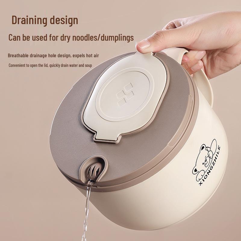 Stainless Steel Instant Noodle Bowl with Lid, Water-Draining Feature, Large Capacity, Perfect for Students and Dorms