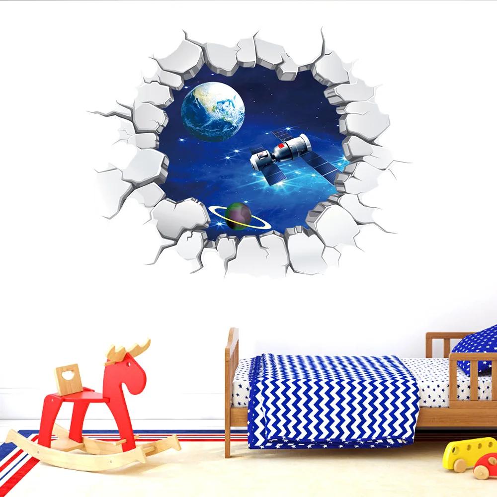 Space Galaxy Planet Wall Stickers for Kids Room Home Decor Living  Boy Bedroom Landscape Broken Universe Mural Decals Muraux