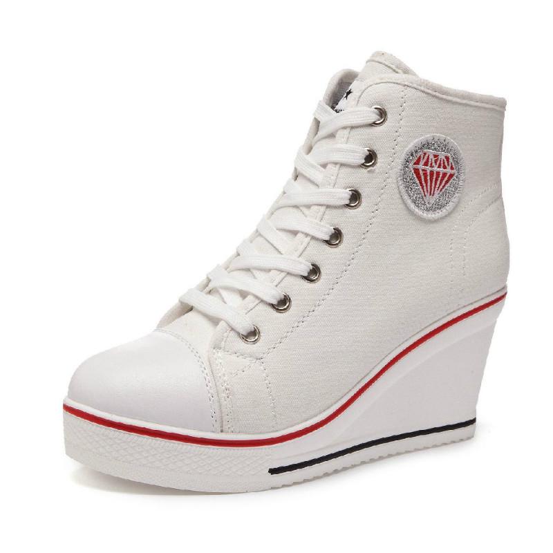 Buy Sneakers Canvas Shoes Side Zippers High Heels High Uppers Women 8 Cm Tall Women at affordable prices — free shipping, real reviews with photos — Joom