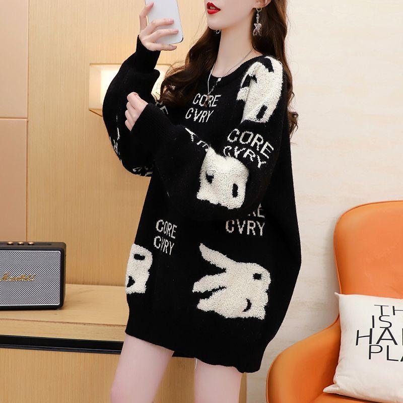 

Верхняя одежда осенне-зимний свитер женский длинный абзац с рисунком кролика красный повседневный свободный мягкий удобный вязаный свитер XXXXL чёрный