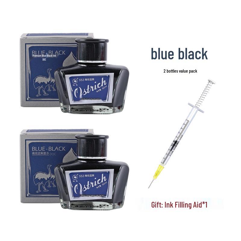 Ostrich Ink Series: Set of 3 Waterproof, Erasable Fountain Pen Inks - Red, Black, Pure Blue