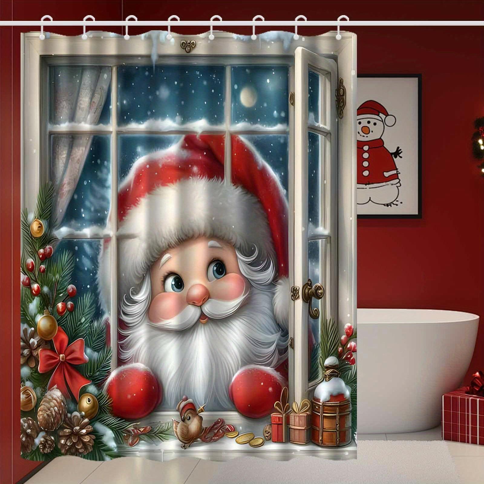 

Charming Santa Window Scene Shower Curtain - Perfect For Christmas Bathroom Decor. High-Quality Fabric Ensures Durability W60H190(CM)-1 Pcs