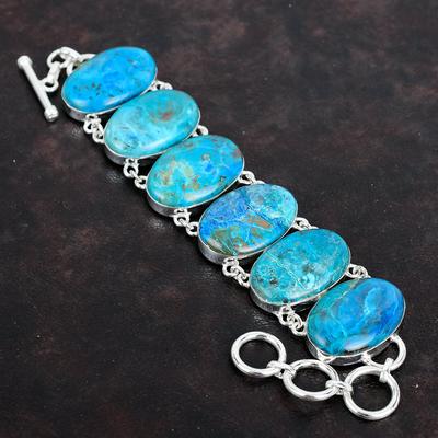 Chrysocolla Natural Gemstone Bracelet 925 Sterling Silver Bracelet Adjustable Chain Bracelet Antique Jewelry Handmade Bracelet Gifts for Him