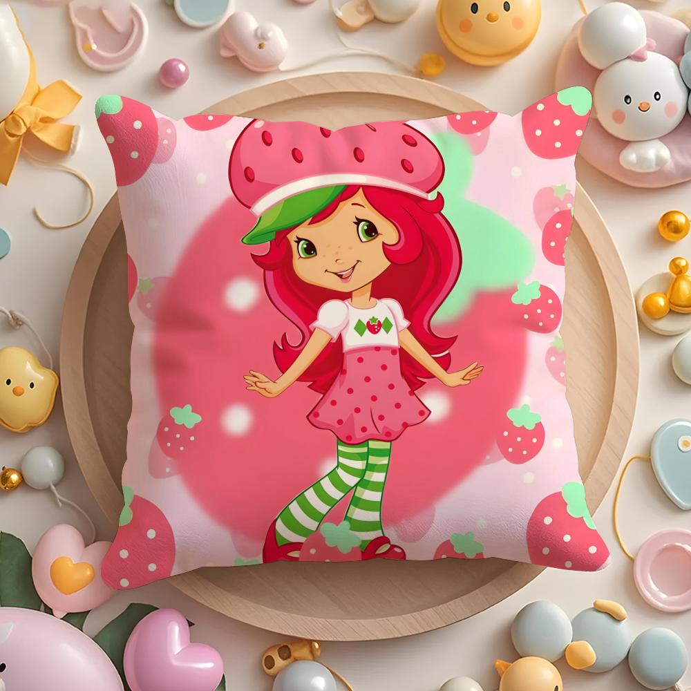 Cartoon S-Strawberry S-Shortcake Cushion Cover Home & Car Multi-Scene Pillow Cover - Reversible, Soft & Durable for Daily Use