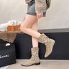 Autumn hollow pointed western cowboy boots ethnic style retro boots versatile thick heel embroidery breathable thin short boots