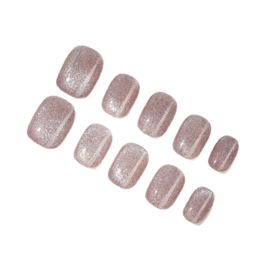 Zhuo Shi Mei Pink Sparkle Handmade Wearable Nails - Luxurious Removable Whitening Nail Stickers for Elegant Nail Art