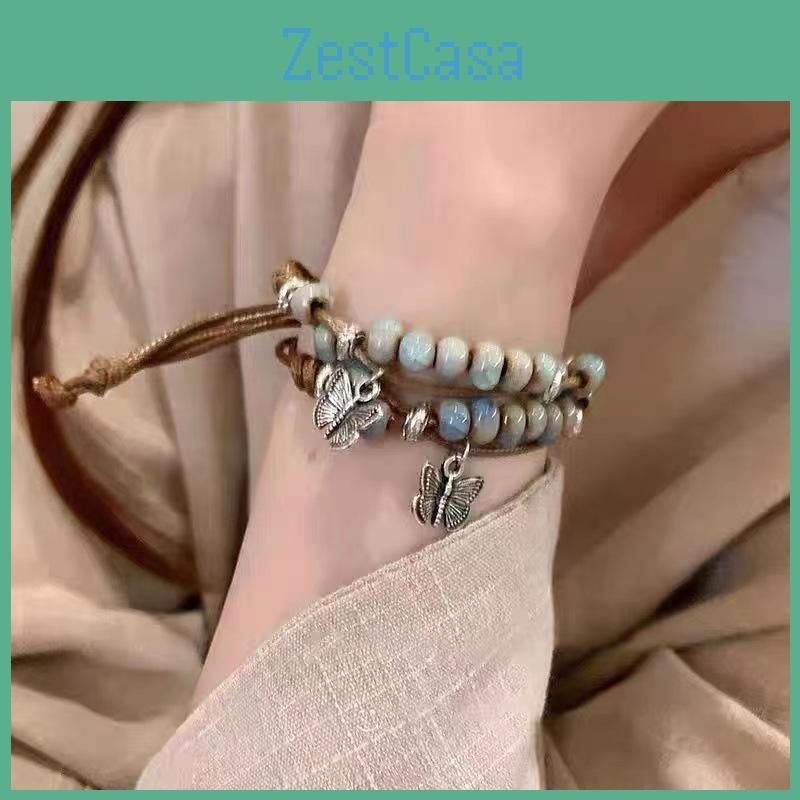 Geometric Ceramic Handcrafted Bead Bracelet With Adjustable Cord Unisex For