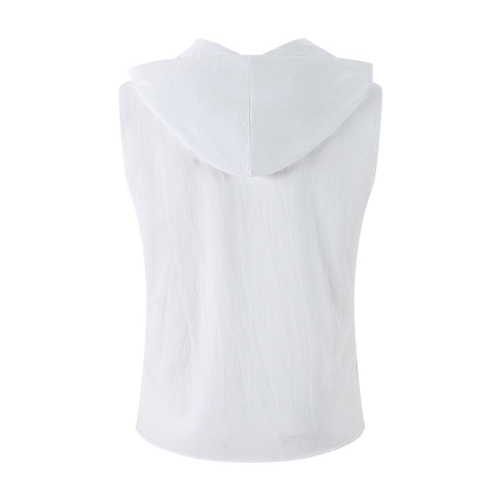 Men's New Summer Fashion T-Shirt - Casual Hooded Solid Color Sleeveless Zipper Hawaiian Beach T-Shirt