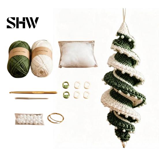 Relaxing Crafting Hobbies Christmas Ornament Crochet Kit, DIY Spiral Tree Starter Xmas Easy Craft Kits for Adults Kit Holiday Home Decoration,