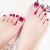 Wine Glossy False Toe Nails Fashion Square Short Full Cover 24PCS Fake Toenails