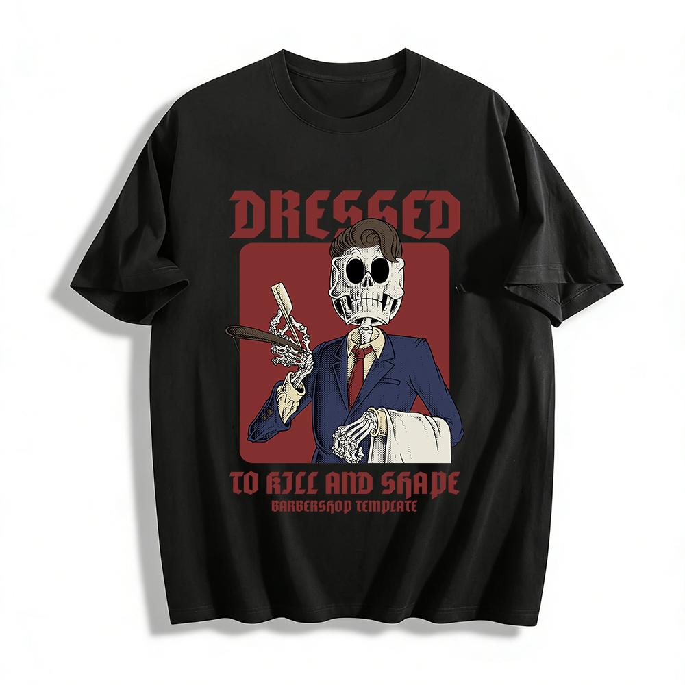 

Men s Vintage Skull Barber Graphic Tees Dark Style Trendy Casual Crewneck Short Sleeve Tops Pure cotton T-shirt XXS