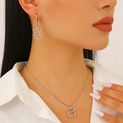 Ohrringe 3D Hohlbär Design Edelstahl Ohrbügel Passend Hebelverschluss Ohrringe Verstellbare Länge Choker Halskette Schmuck Geschenk