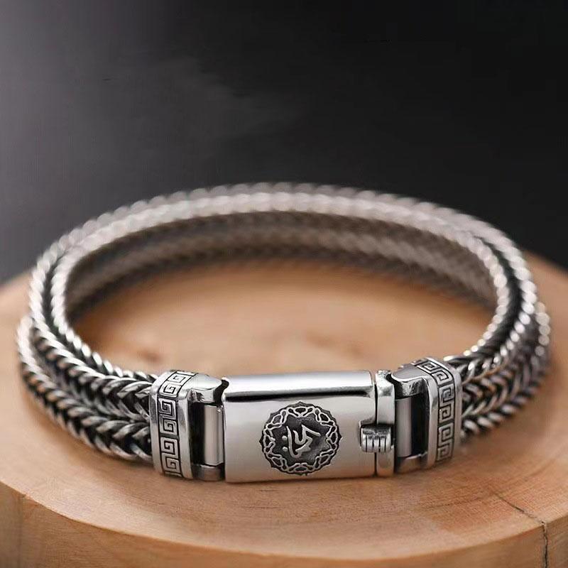 New Hand -Woven S925 Thai Silver Men 'S Bracelet Fashion Trend Personality Chinese Style Luxurious Retro Jewelry Accessories