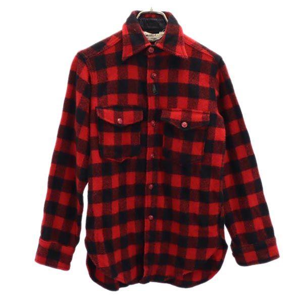 Woolrich 70s Vintage Wool Blend Check Pattern Long Sleeve Shirt S Reddish Men's Used