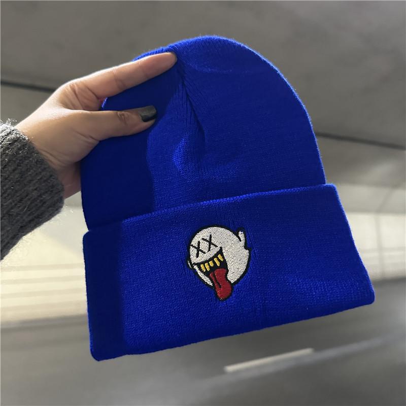 Hat women's autumn and winter versatile embroidered wool hat warm and cold-proof knitted hat outdoor pullover cold hat men