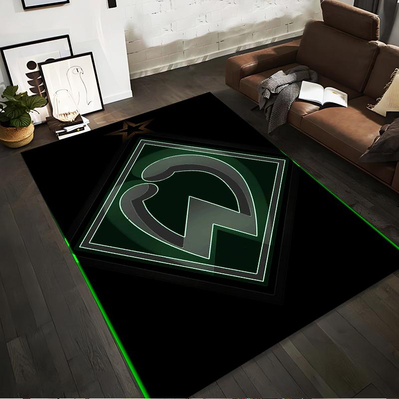 Black & Green Geometric Designed floor mat, suitable as a non-slip mat for the living room or bedroom sofa