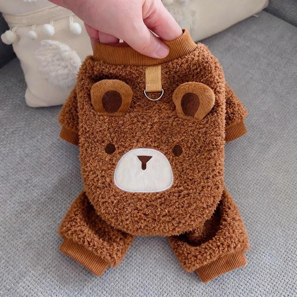 Warm Dog Plush Jumpsuit Soft Fleece Cartoon Cat Thermal Clothing Cozy Animal Pattern Winter Dog Clothes for Cats and Dogs