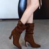 Vintage Suede High Heel Women Slim Ankle Boots Autumn Winter Female Elegant Short Booties