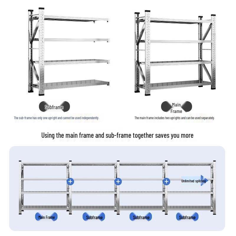 Heavy-Duty 304 Stainless Steel Multi-Layer Storage Shelf for Cold Storage, Basement, or Garage.