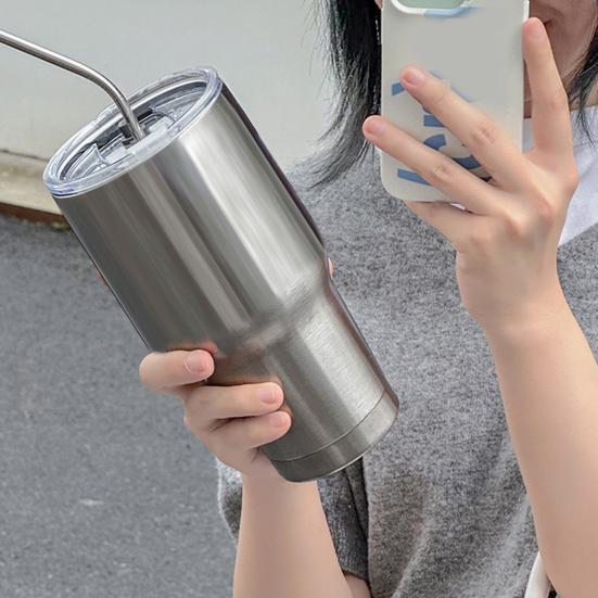 Edelstahl Eisbecher 900ML Großes Fassungsvermögen Isolierbecher mit Strohhalm Auto Kaffeebecher für Heiß Kalt