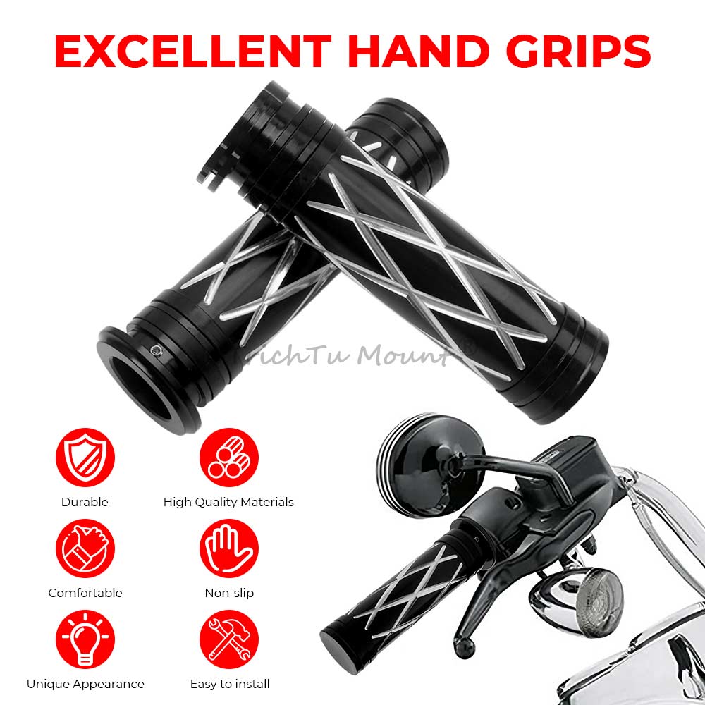 Motorcycle CNC Aluminum Handlebar Grips 1" 25mm Rubber Hand Grips 1Pair Fit For Harley 2002-2017 VRSC 1996-Later XL 2008-2013 XR