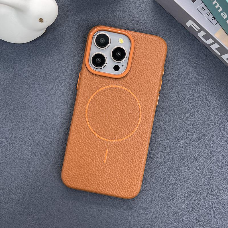 

Роскошный кожаный чехол для телефона с магнитной беспроводной зарядкой Magsafe для iPhone 16 Pro Max 14 11 12 13 15 Pro Max, бампер, задняя крышка iPhone 13 коричневый