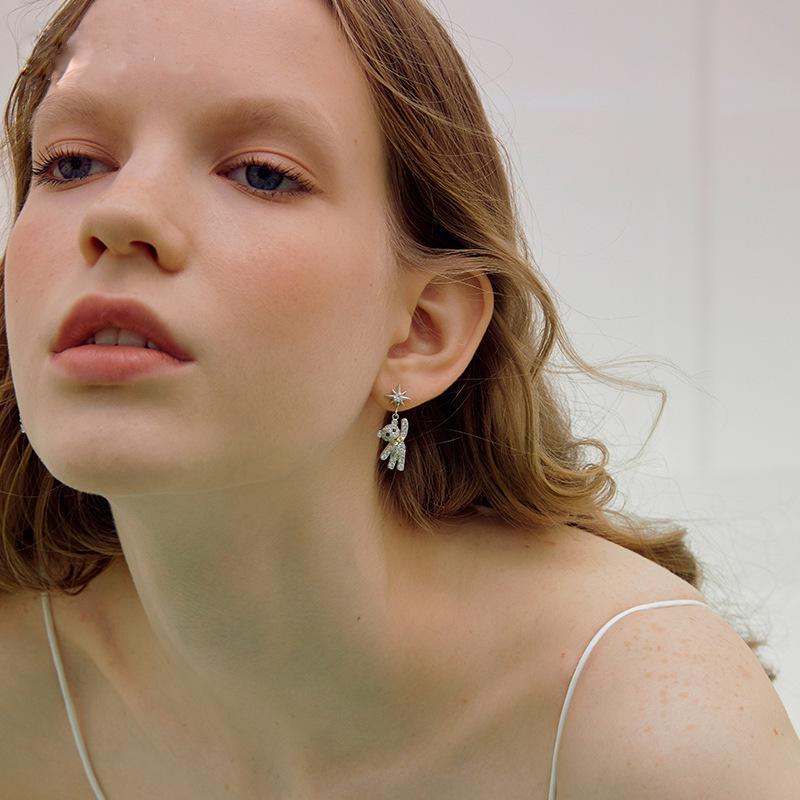 High-End Diamant Teddybär Ohrringe - Minimalistisch 2022 Koreanischer Stil mit S925 Silbersteckern für Damen