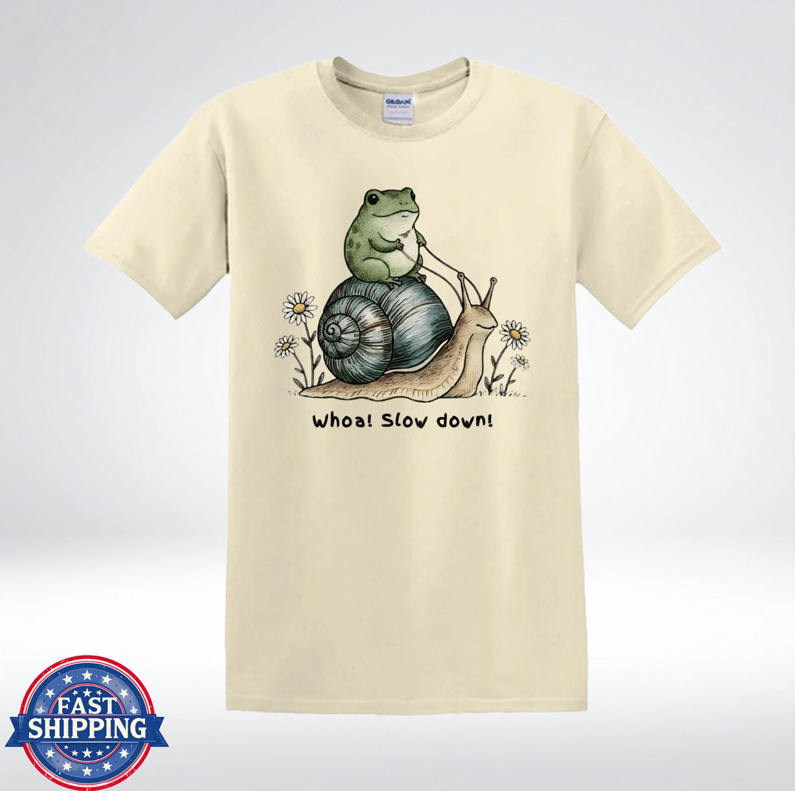 Funny Frog Riding Snail Whoa Slow Down Cute Animal T-Shirt XL