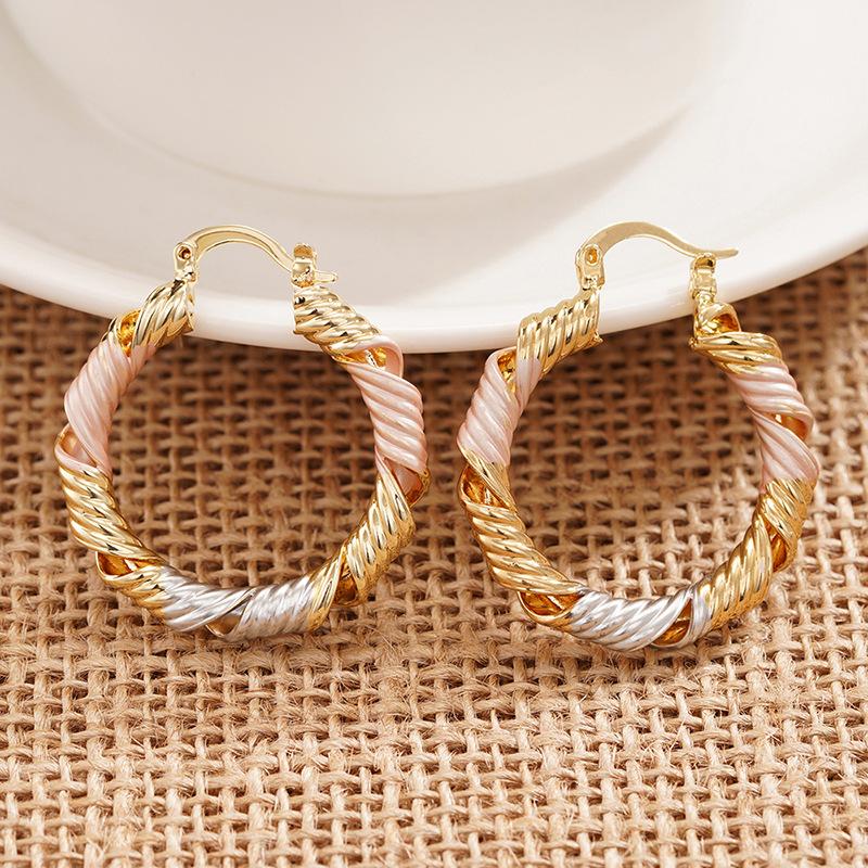 Three color twisted enamel earrings for women's jewelry
