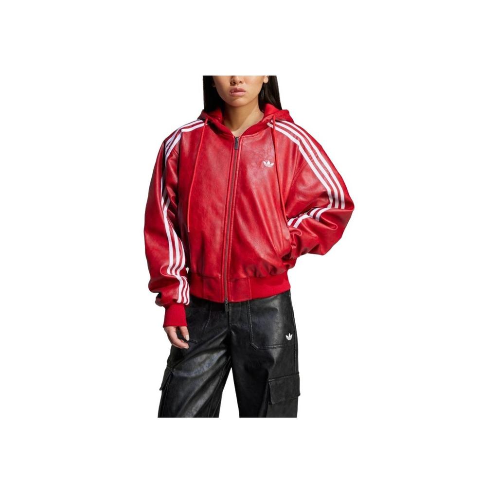 Adidas Originals Sports Lifestyle Series American Retro Brand Logo Striped Warm Hooded Jacket Women Jackets Light-Crimson JY8887