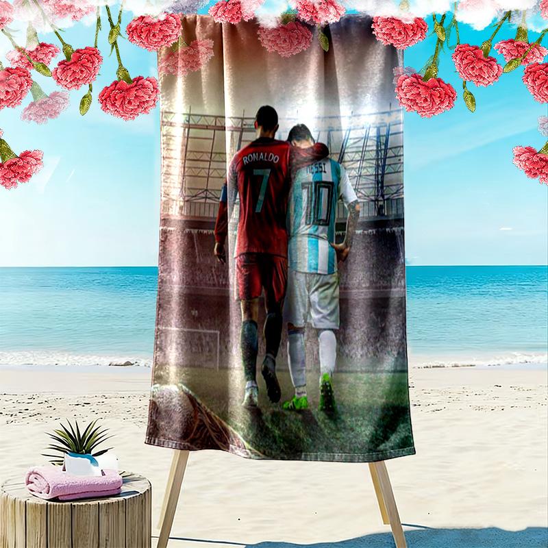 Rivalry Field: Messi vs Ronaldo beach towel Beach towel for vacation photos beach Absorbent bath towel Outdoor pool towel seaside