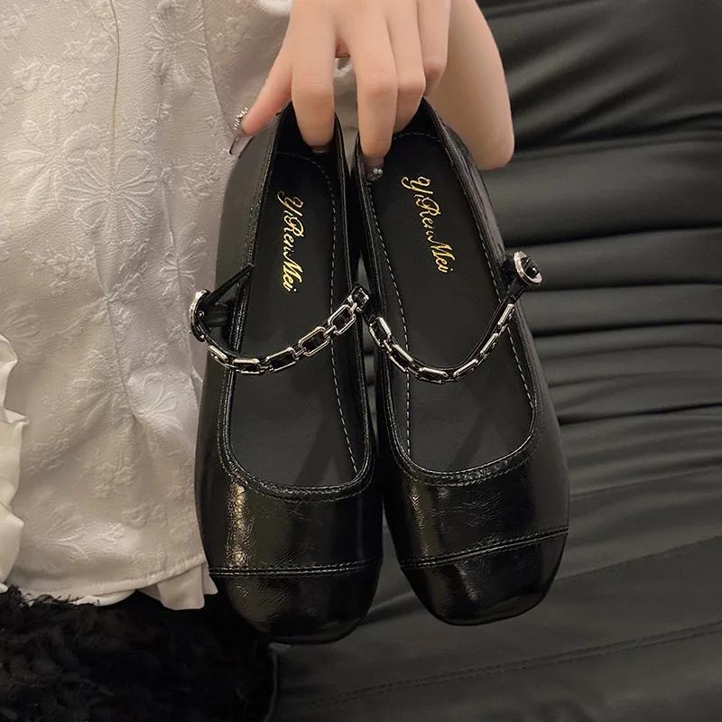 Fashion 2025 Light Ladies Shoes Mary Janes Women's Flats Fashion Daily Flats Women Chain Buckle Strap Square Toe Soft Bottom Shoes Women