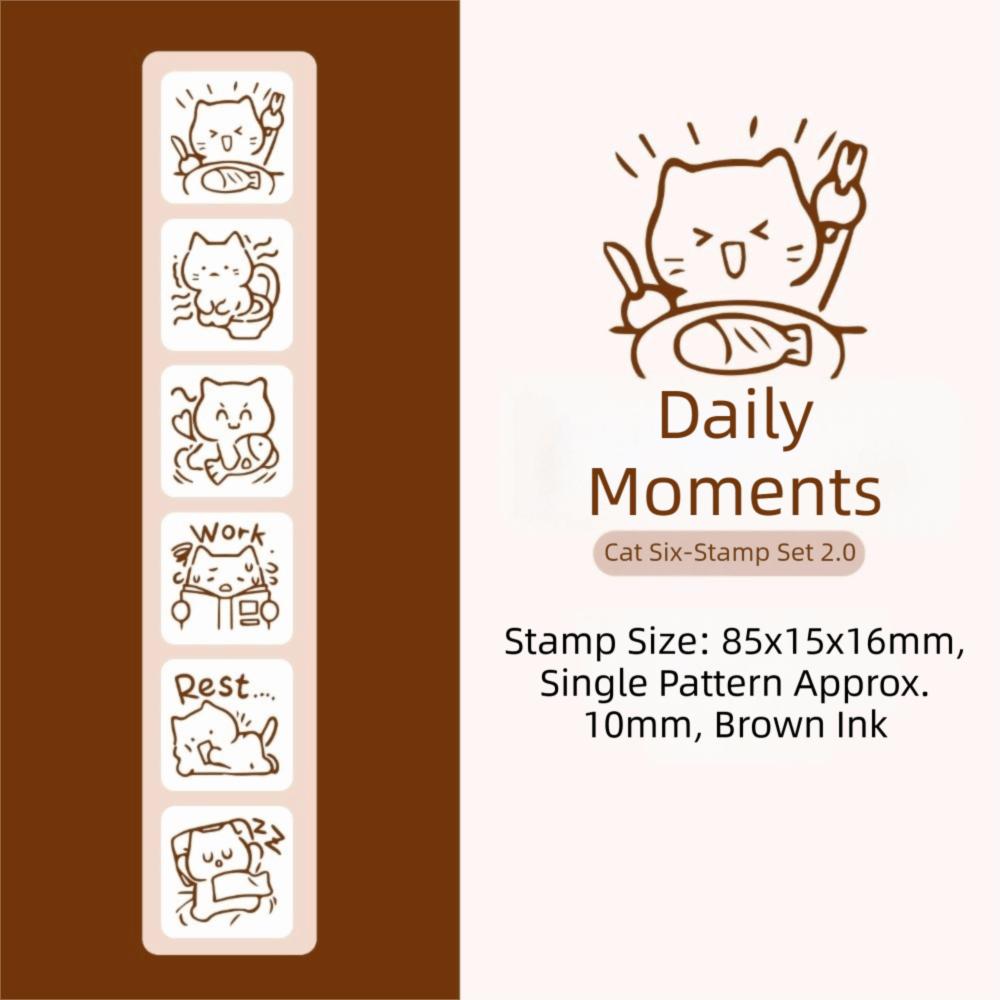 6Pcs Six Seal Set Kawaii Kitten Seal Black/Brown Cartoon Pattern Stamps Cute Cat Stamp  DIY Craft