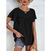Summer Women's Loose Casual T-Shirt, European American Style Lace Crew Neck Flounce Sleeve Jacquard Dot Lace Trim Top
