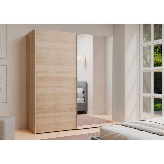 Armoire 2 portes coulissantes avec miroir - Chêne sonoma - L 170,3 x P 61,2 x H 190,5 cm - ULOS