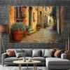 2D Flat Printing European Village Alley Backdrop Italy Tuscan Stone Houses Background