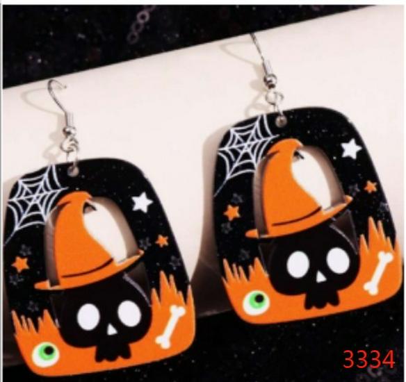 Halloween Flame Demon & Ghost Acrylic Earrings: Skull, Alien, Spaceship, Pumpkin