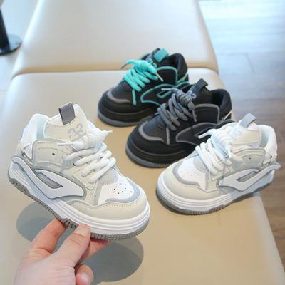 Children's Sports Shoes - Spring/Autumn Casual High-Top Skate Shoes for Boys, White Sneakers for Girls, Soft-Soled Puffy (Doughnut) Shoes for Toddlers