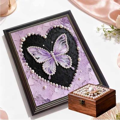 Crystal Pearl Painting 5D DIY Frame Decoration Painting Loving Butterfly Home Wall Decoration Transparent Pearl Gemstone Painting Picture Art Crafts