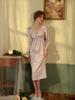 Pure desire wind ice silk nightdress women's spring and summer new long knee princess style long sleeve loungewear pajamas skirt