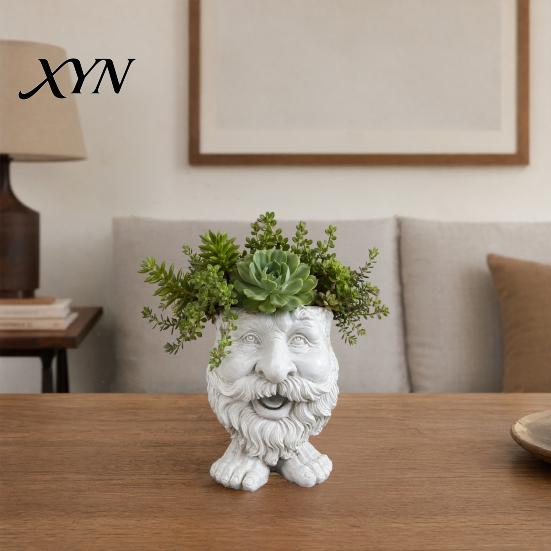Weather-resistant Planter Face Flower Pot, Head Funny Shape Decorative Statue, Cute Resin for Indoor Outdoor Plants Garden Decorations Hand-painted